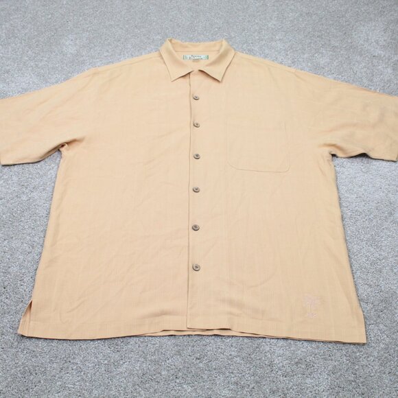 Tommy Bahama Camp Shirt Mens Large Loop Collar Orange 100% Silk S/S Hawaiian - Picture 2 of 10